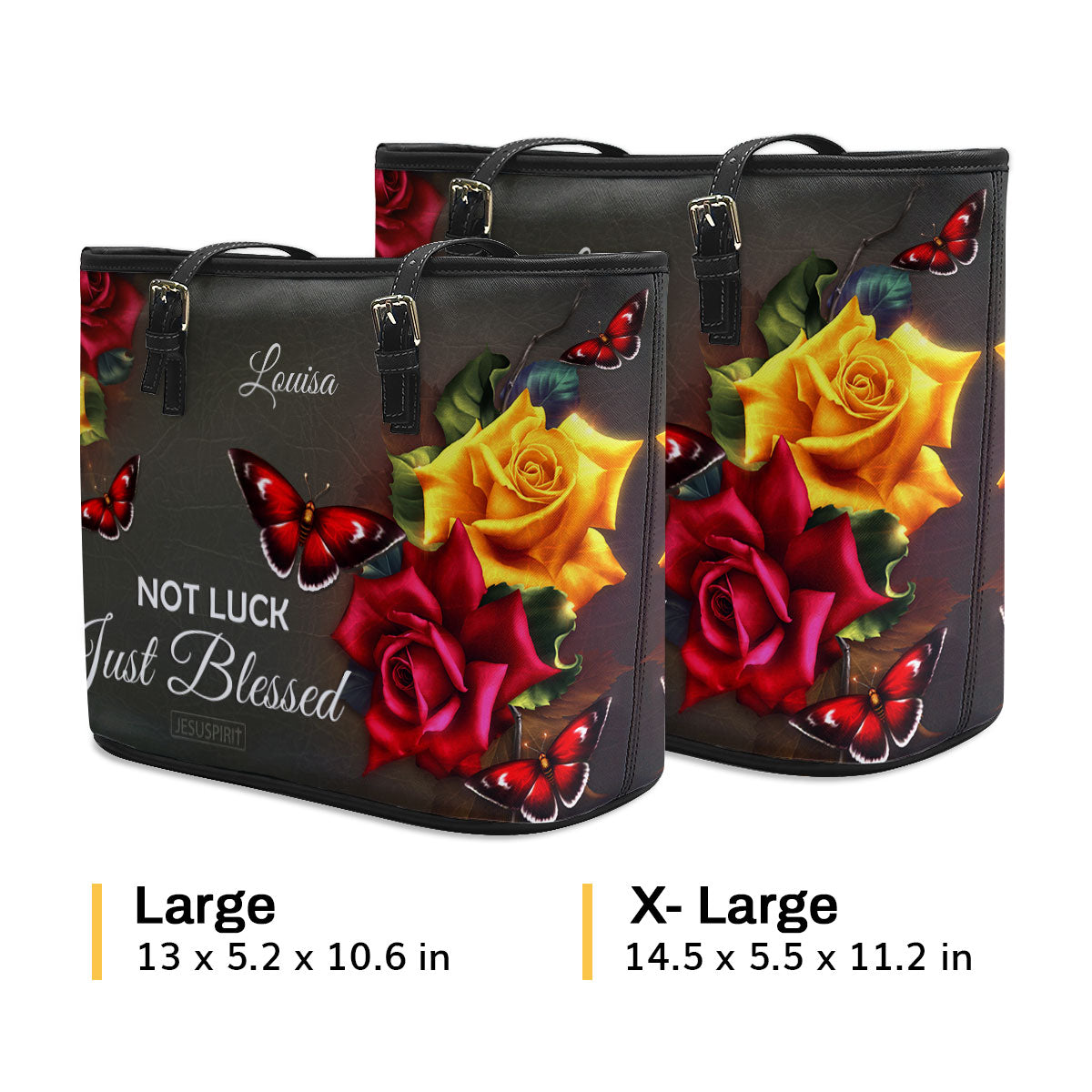 Adorable Personalized Rose Large Leather Tote Bag - Not Luck, Just Blessed H08