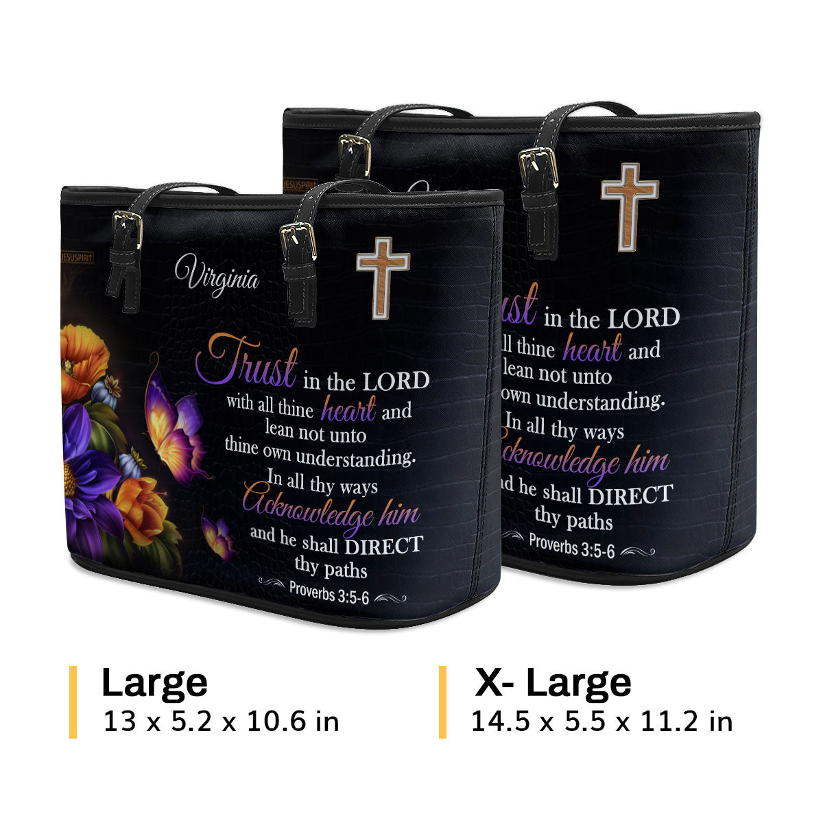 Jesuspirit Personalized Large Leather Tote Bag | Gift For Her | Zippered Leather Bible Bag With Long Strap H22