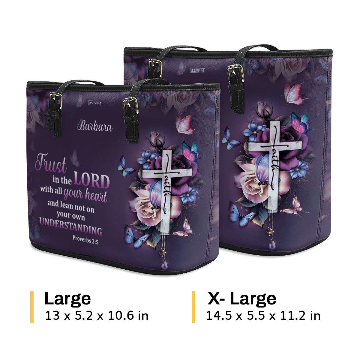 Lovely Personalized Large Leather Tote Bag - Trust In The Lord With All Your Heart HH175F
