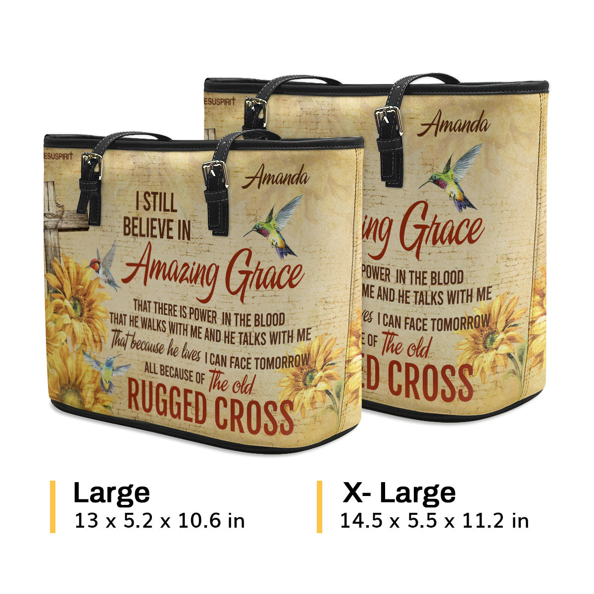 Jesuspirit Personalized Leather Tote Bag | I Still Believe In Amazing Grace | Sunflower And Cross | Bible Bag With Long Strap HN154