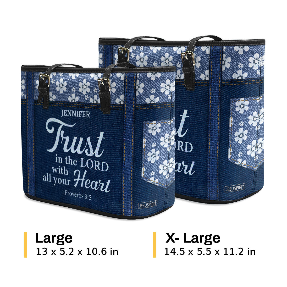 Jesuspirit | Proverbs 3:5 | Trust In The Lord With All Your Heart | Flower Large Leather Tote Bag With Long Strap HN21