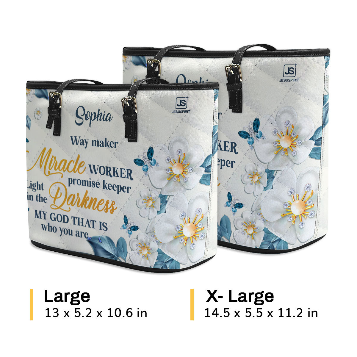 Jesuspirit | Way Maker And Miracle Worker | Personalized Large Leather Tote Bag With Long Strap LLTBHN612