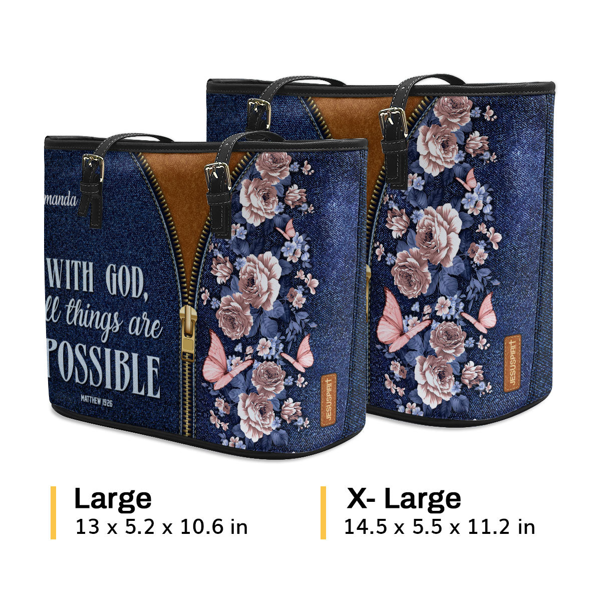 Jesuspirit | With God All Things Are Possible | Matthew 19:26 | Large Leather Tote Bag With Long Strap | Spiritual Gifts For Christian Women LLTBHN673
