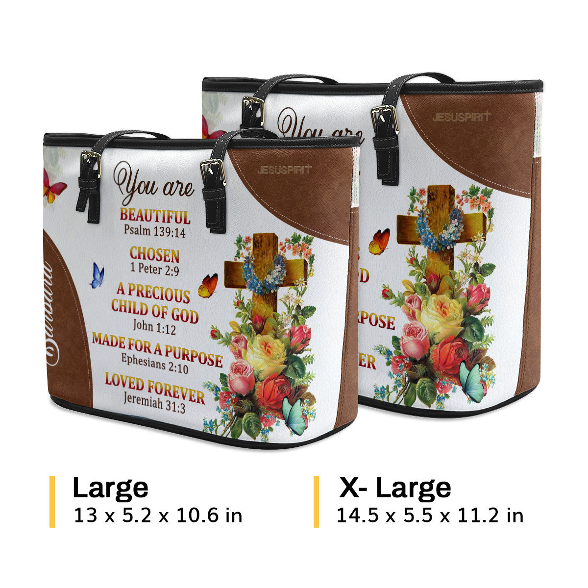 Jesuspirit | Special Personalized Large Leather Tote Bag With Long Strap | A Precious Child Of God LLTBM705