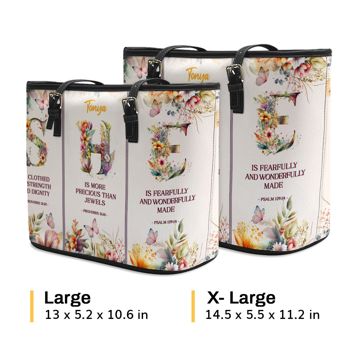 Jesuspirit | Proverbs 31:25 | Personalized Large Leather Tote Bag With Long Strap | Christ Gifts For Women Of God | She Is Clothed With Strength And Dignity LLTBM801