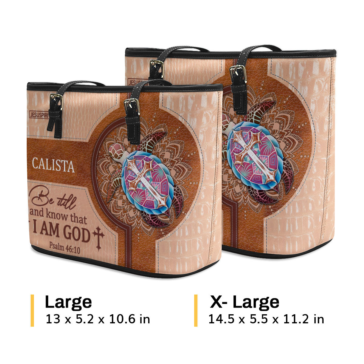 Awesome Personalized Turtle Large Leather Tote Bag - Be Still And Know That I Am God M11