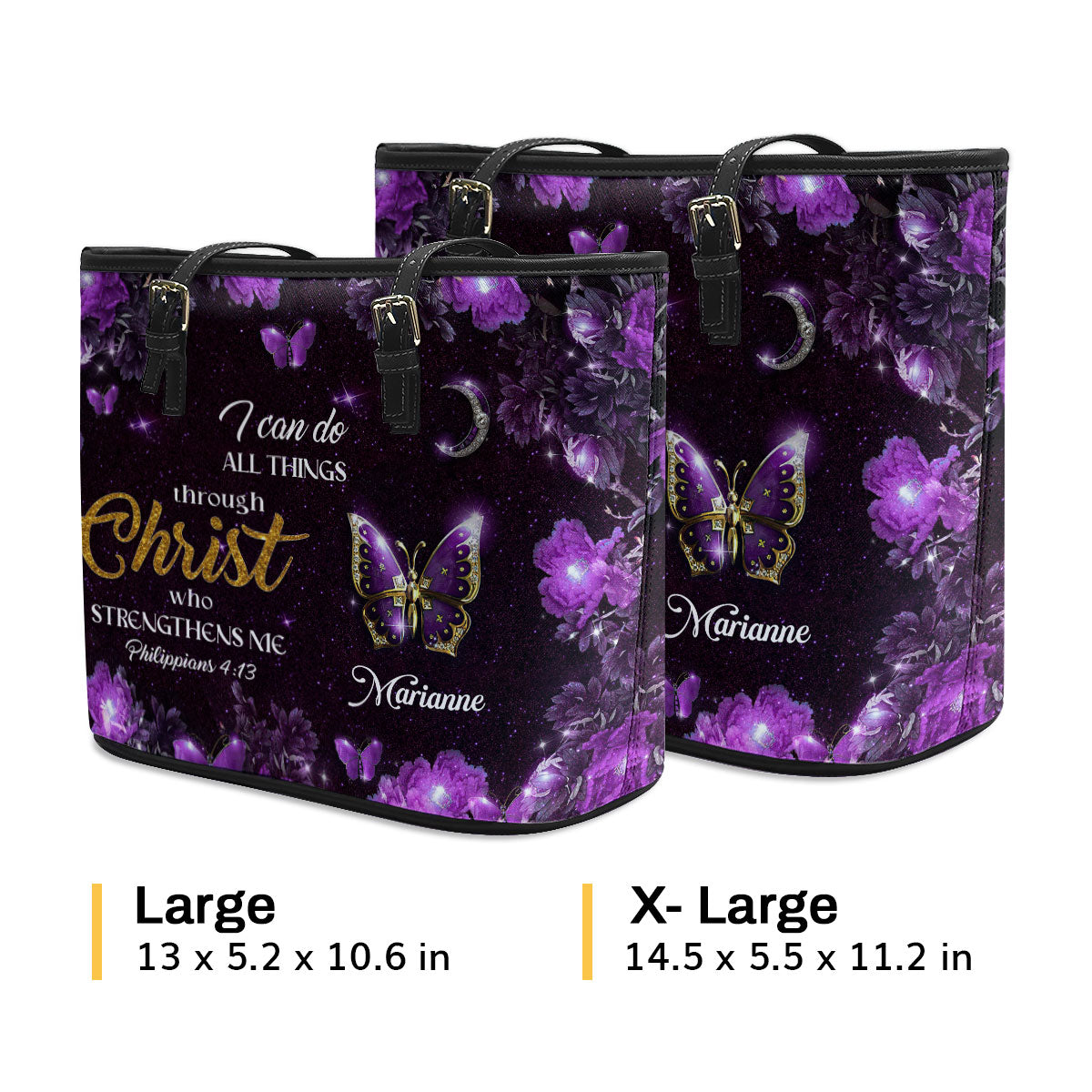 Jesuspirit | I Can Do All Things Through Christ | Philippians 4:13 | Religious Gifts For Christian Women | Personalized Large Leather Tote Bag With Long Strap NM143D