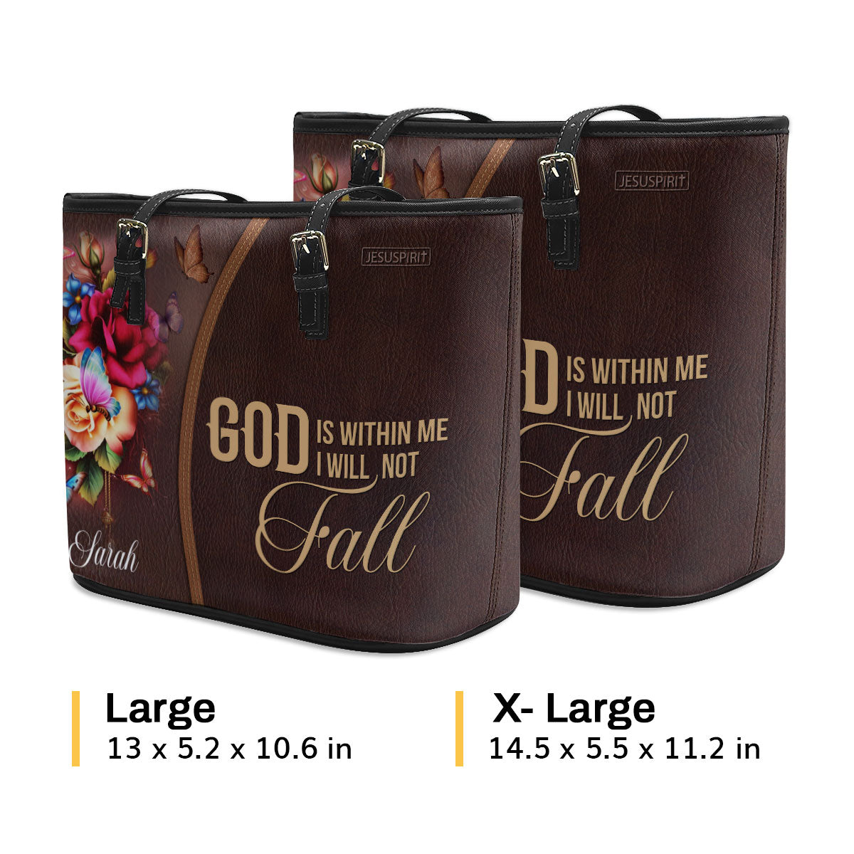 Adorable Personalized Rose Large Leather Tote Bag - God Is Within Me, I Will Not Fall NUH263