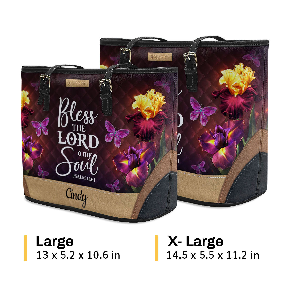 Unique Personalized Large Leather Tote Bag - Bless The Lord O My Soul NUH335