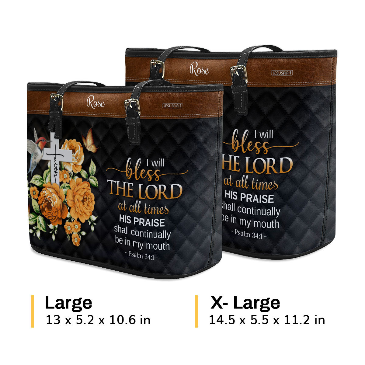 I Will Bless The Lord At All Times - Personalized Large Leather Tote Bag NUH430