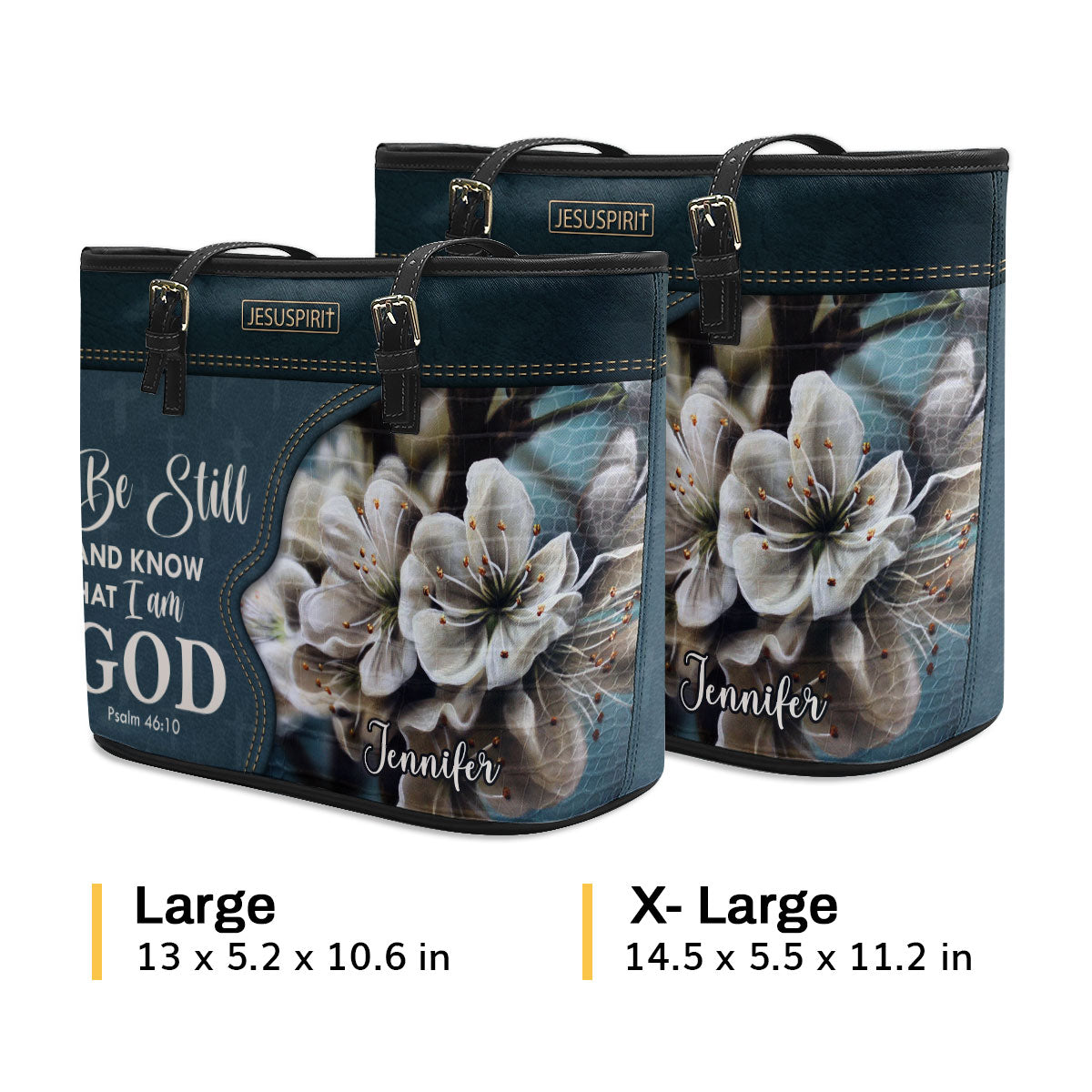 Special Personalized Large Leather Tote Bag - Be Still And Know That I Am God NUHN362