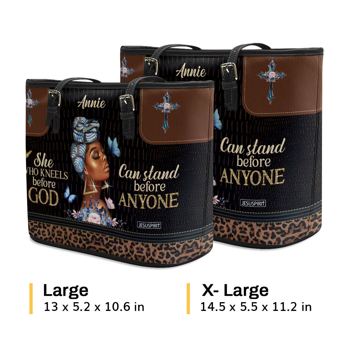 Special Personalized Large Leather Tote Bag - She Who Kneels Before God Can Stand Before Anyone NUM484