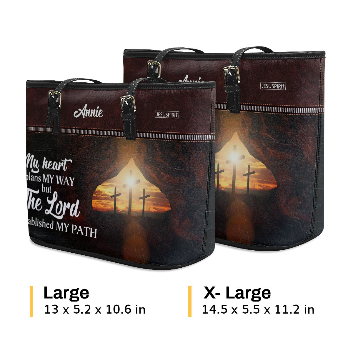 Special Personalized Large Leather Tote Bag - The Lord Established My Path HM424