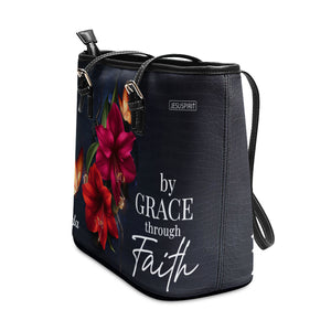 Pretty Personalized Large Leather Tote Bag - By Grace Through Faith H14