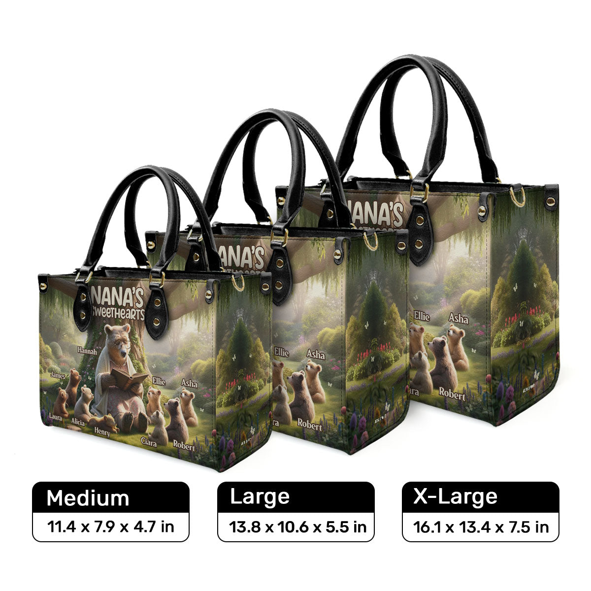 Nana's Sweethearts | Personalized Leather Handbag With Zipper LHBH837