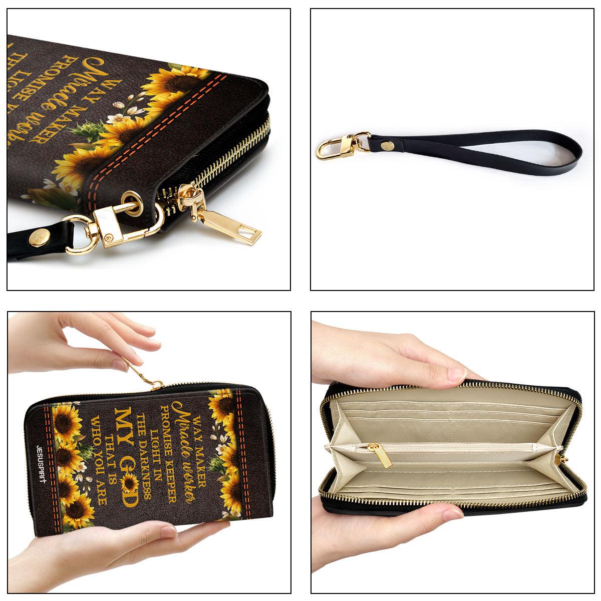 Jesuspirit | Personalized Sunflower Clutch Purse | Scripture Gifts For Christ Women | Way Maker And Miracle Worker HN147B