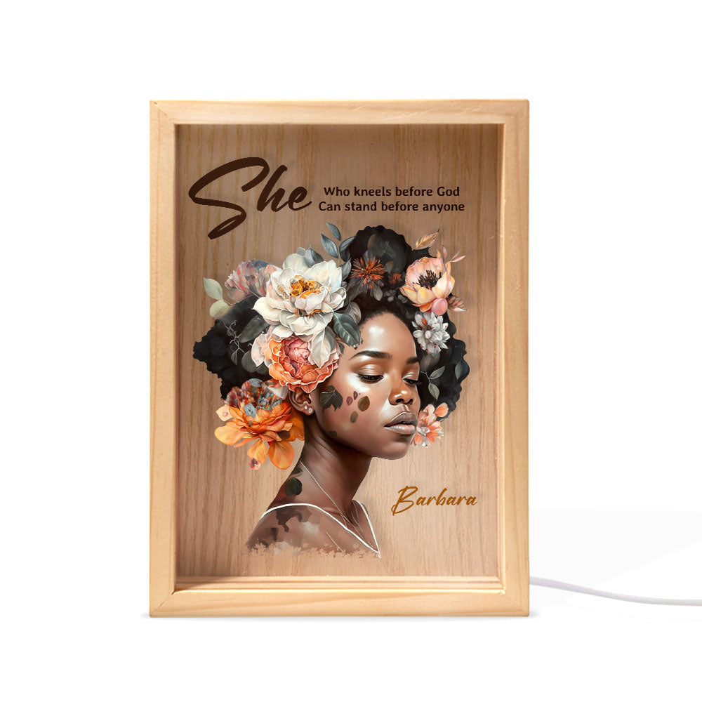 Jesuspirit Personalized Frame Light Box | She Who Kneels Before God Can Stand Before Anyone FLBHN06