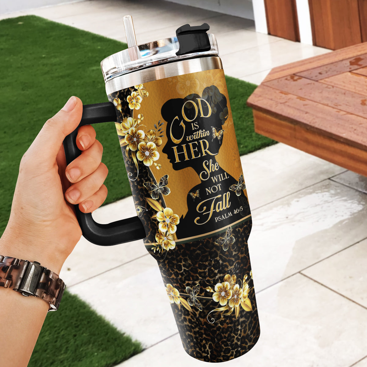 God Is Within Her She Will Not Fall | Personalized Stainless Steel Tumbler