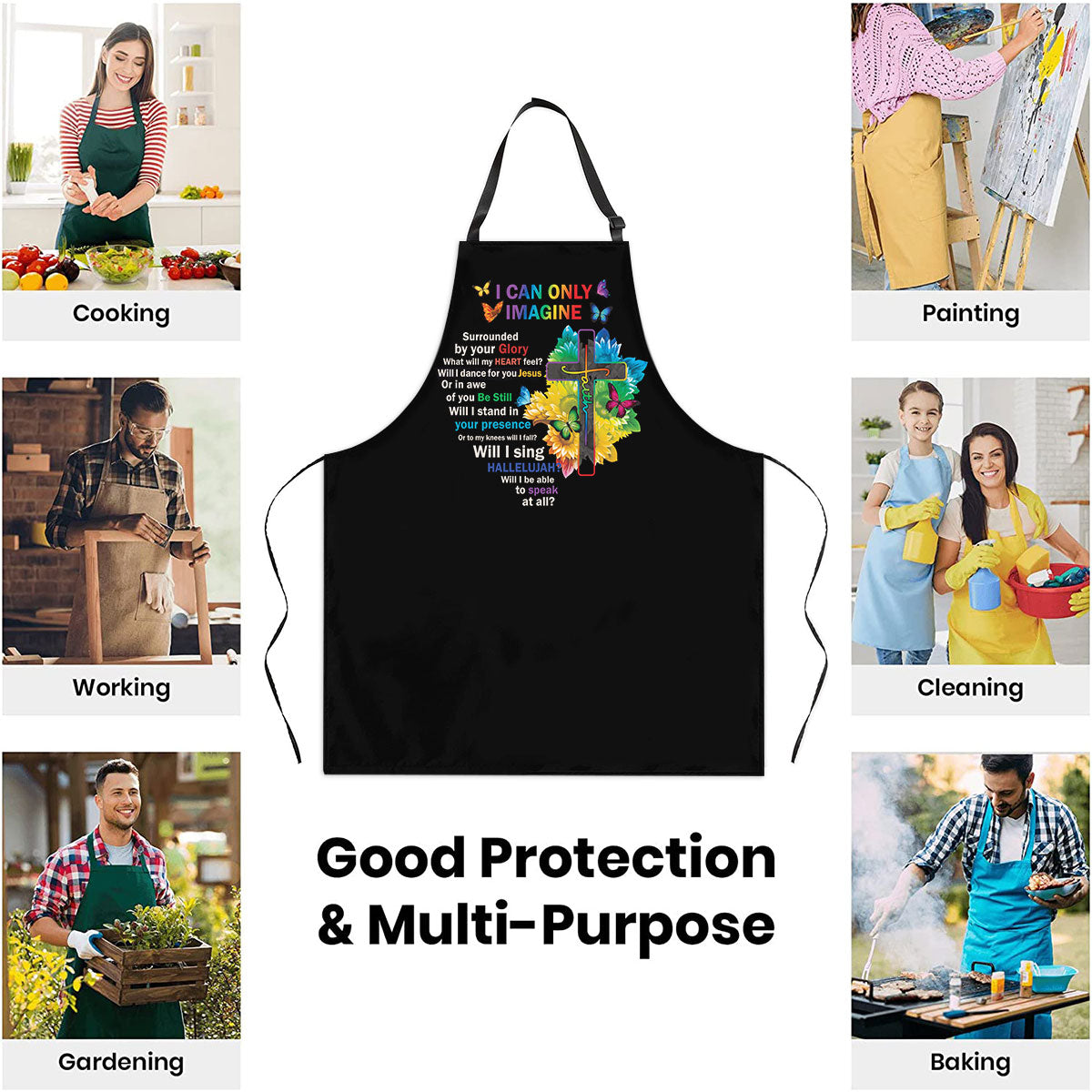 Jesuspirit Apron With Adjustable Neck Strap | Thoughtful Gift For Christians | I Can Only Imagine | Butterfly And Faith Cross HN157