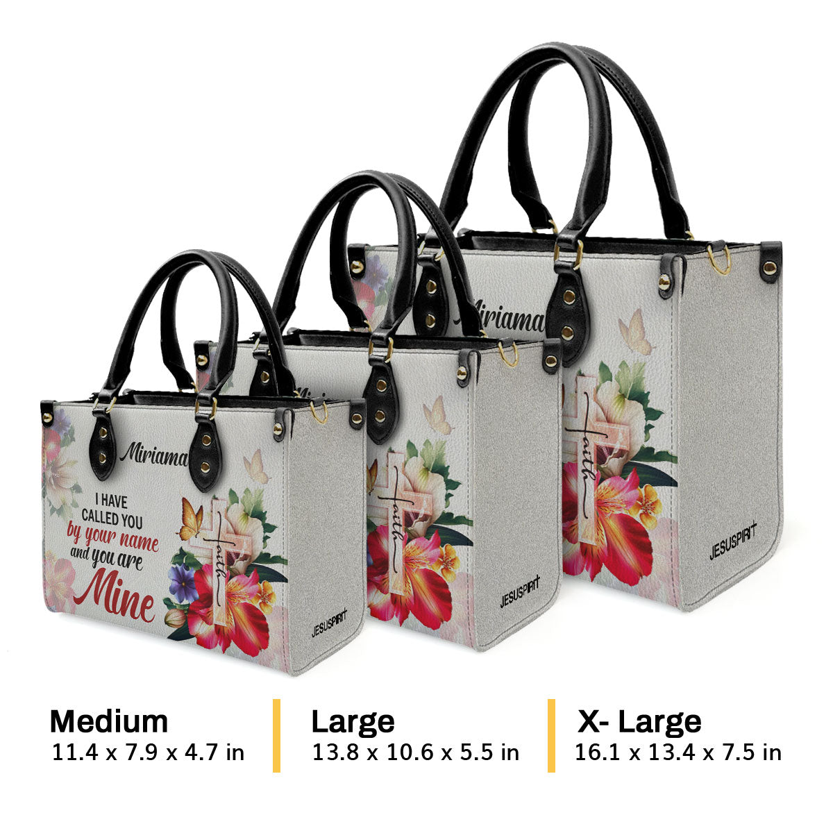 Jesuspirit | Personalized Leather Handbag | I Have Called You By Your Name | Isaiah 43:1 | Cross And Flower H143