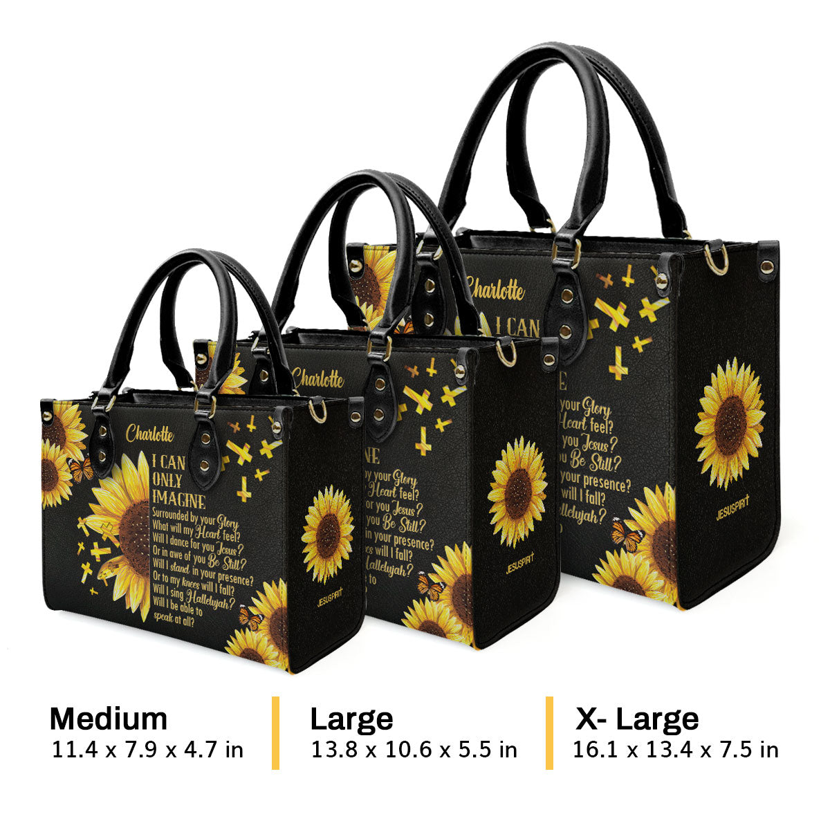 Jesuspirit | I Can Only Imagine | Sunflower And Cross | Personalized Leather Handbag With Handle HN153