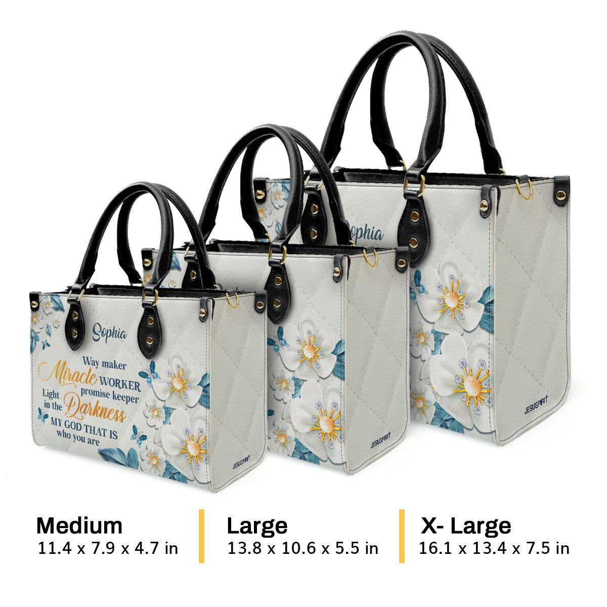 Jesuspirit Personalized Leather Handbag With Handle | Thoughtful Gift For Christians | Flower & Butterfly | Way Maker And Miracle Worker LHBHN612