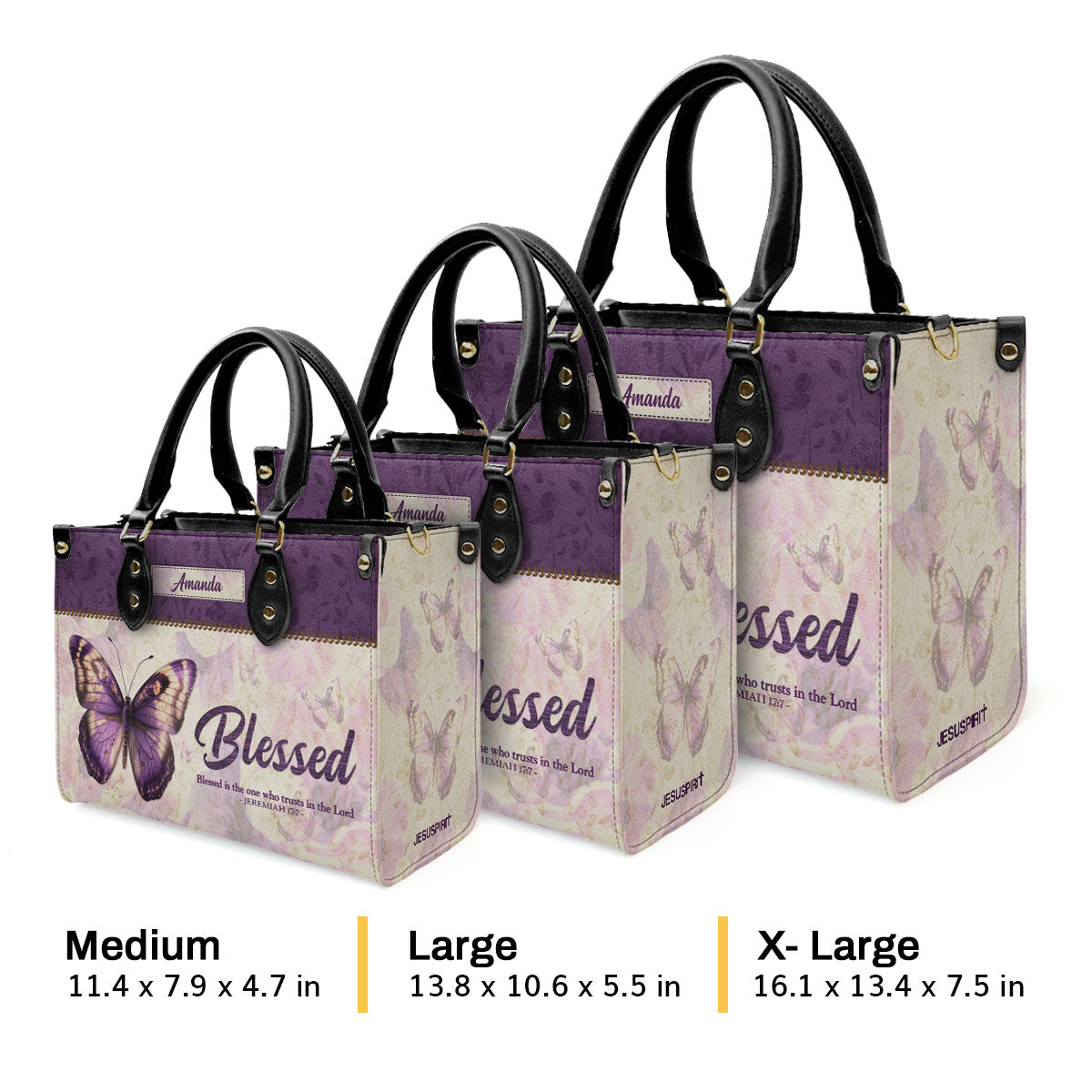 Jesuspirit | Blessed Is The One Who Trusts In The Lord | Jeremiah 17:7 | Personalized Zippered Leather Handbag | Meaningful Gift For Christian Ladies LHBHN801