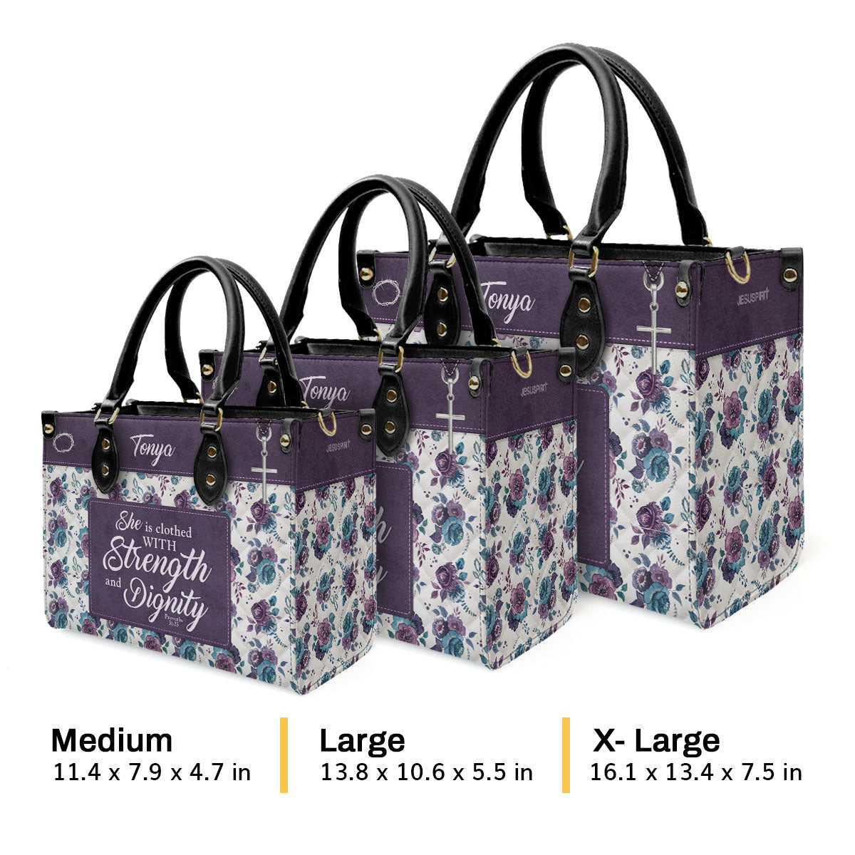 Jesuspirit | Proverbs 31:25 | Personalized Leather Handbag With Handle | She Is Clothed With Strength and Dignity | Religious Gift For Female Pastors LHBHN804