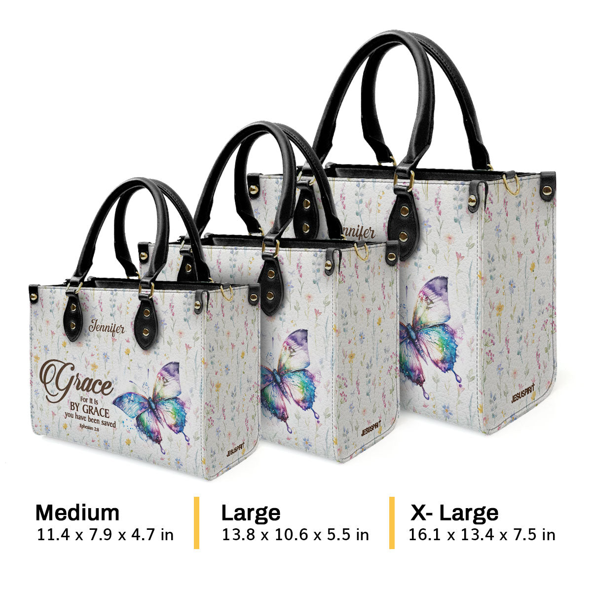 Jesuspirit | For It Is By Grace You Have Been Saved | Ephesians 2:8 | Worship Gift For Spiritual Friends | Personalized Leather Handbag With Handle LHBHN808