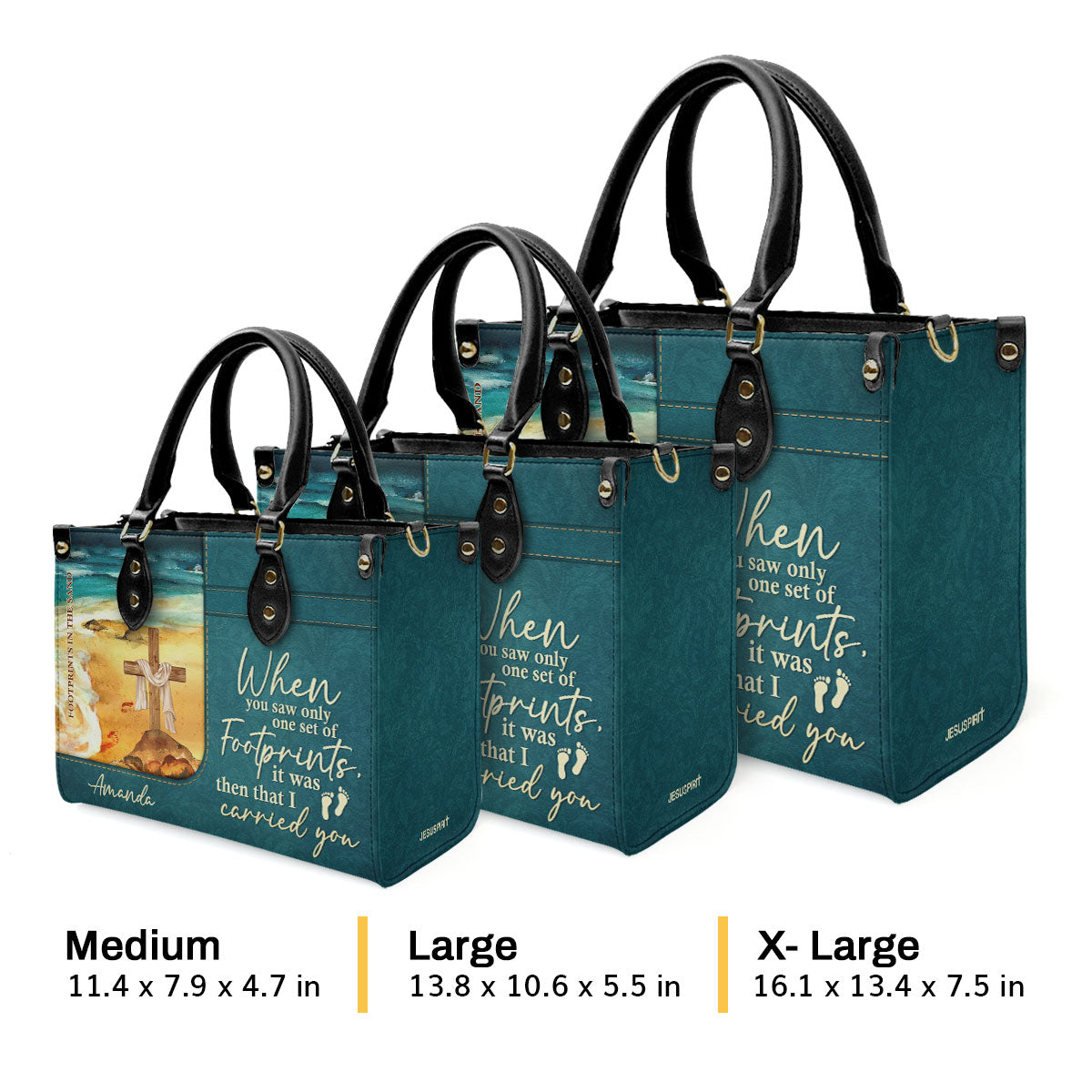 Jesuspirit | Personalized Leather Handbag With Long Strap | Footprints In The Sand | Special Gift For Christian Ladies LHBNUHN490
