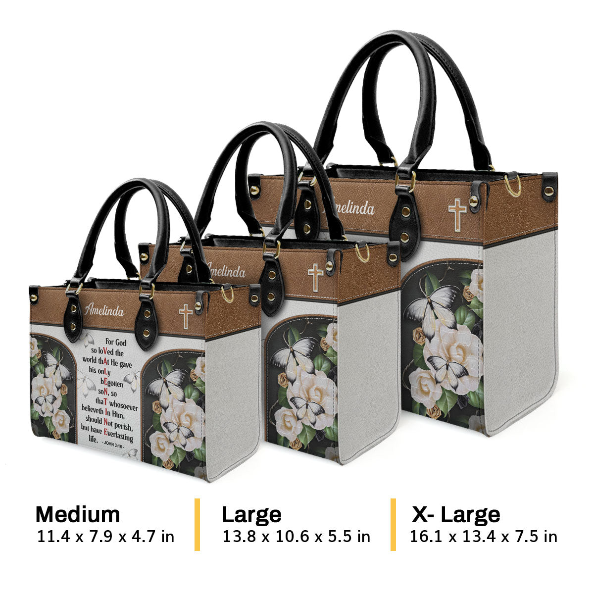 Jesuspirit | Personalized Leather Handbag | Christian Valentines Day Ideas | John 3:16 | For God So Loved The World | Bible Verse Spiritual Gifts LHBH832