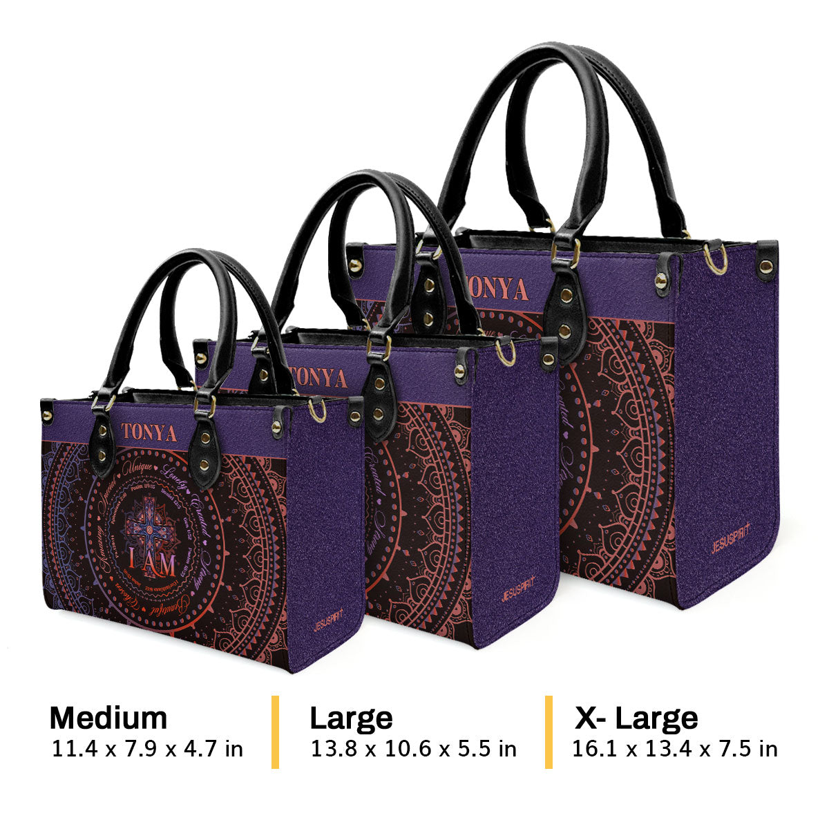 Personalized Zippered Leather Handbag With Handle | I Am