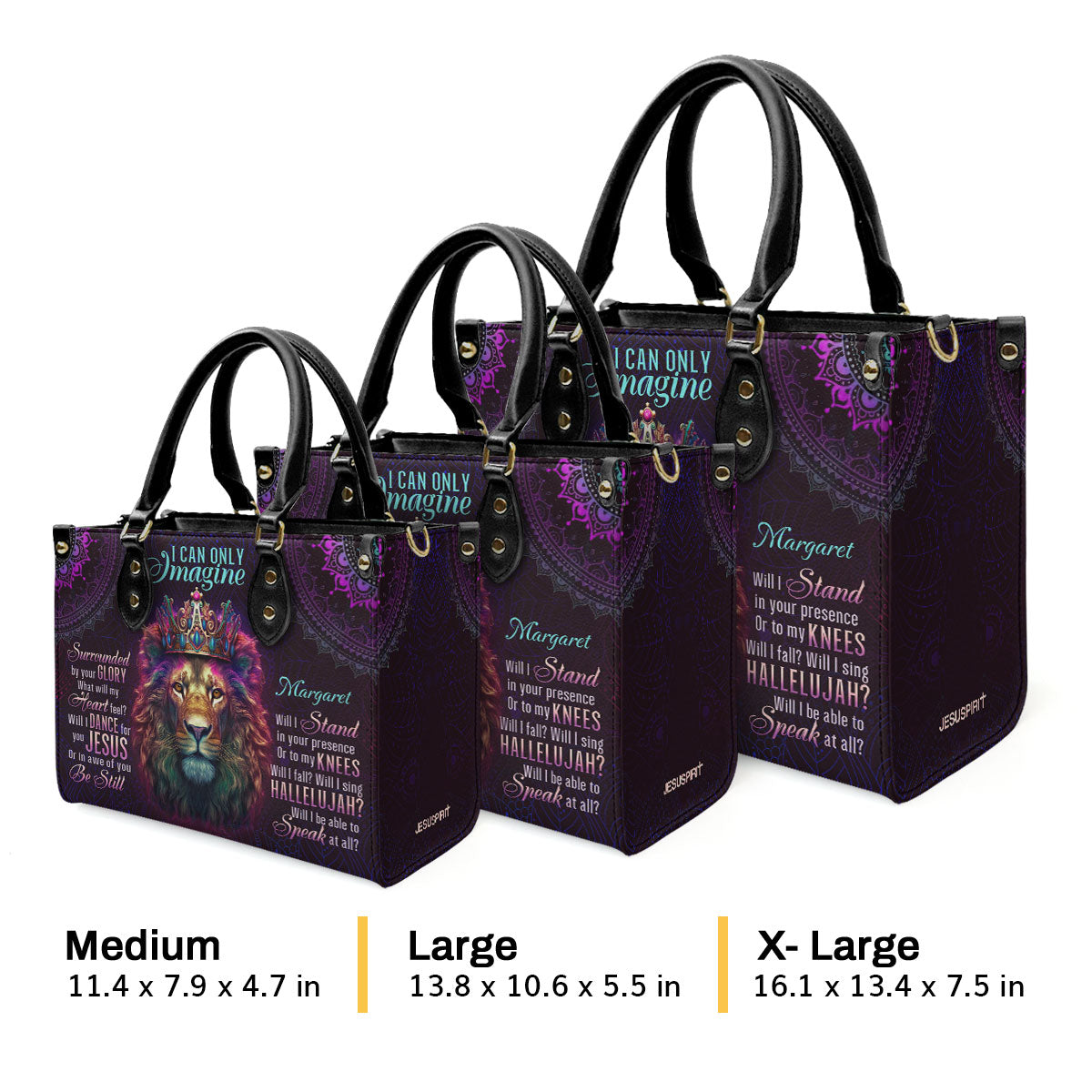 Jesuspirit | Personalized Leather Handbag With Zipper | Lion I Can Only Imagine LHBM736