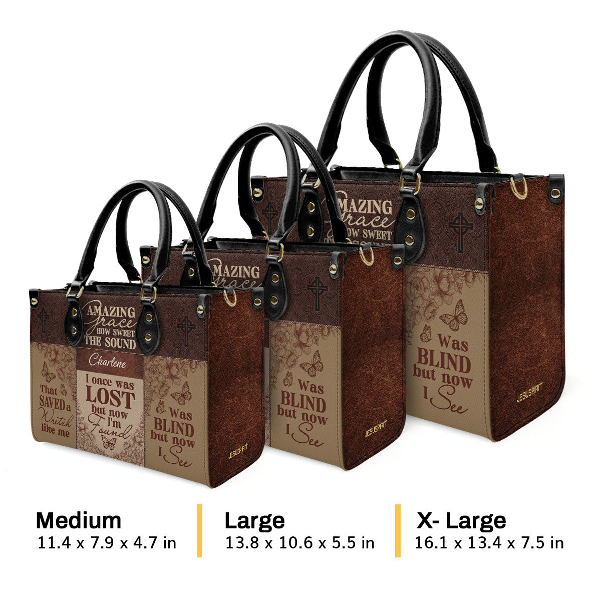 Jesuspirit | Personalized Leather Handbag With Zipper | Amazing Grace LHBM734