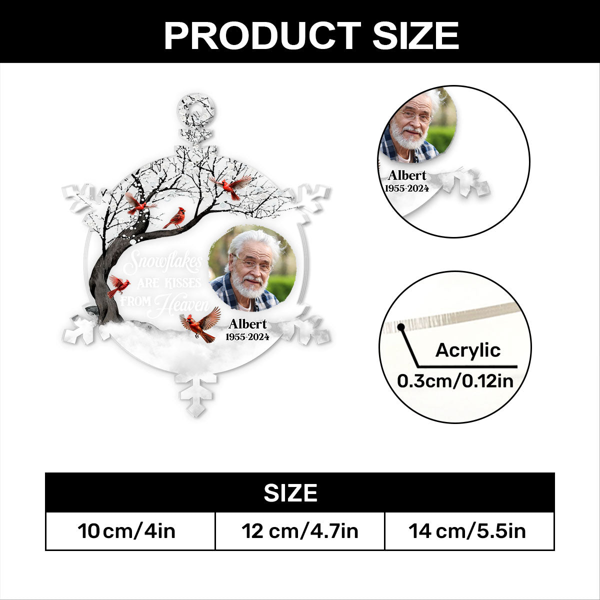 Snowflakes Are Kisses From Heaven | Personalized 1-Side Acrylic Ornament JSACOPTN2542T