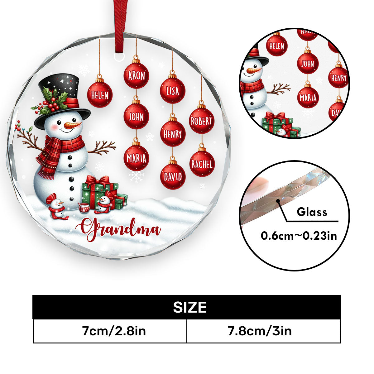 Happy Grandma | Personalized 1-Side Round Glass Ornament JSURGOPHLL2693T