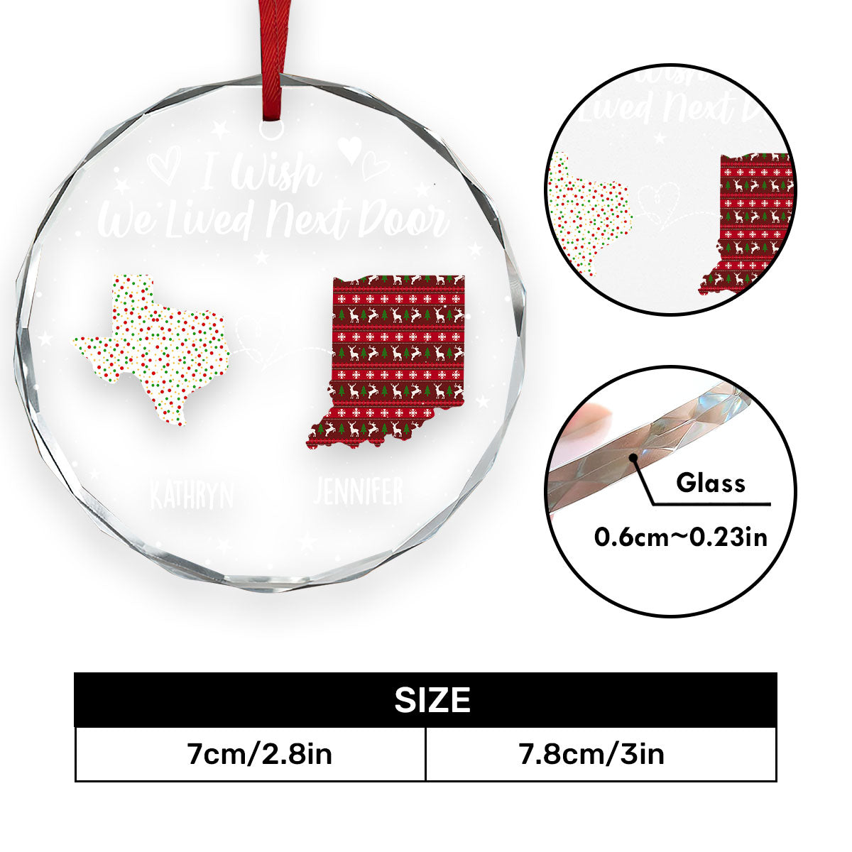 I Wish We Lived Next Door | Personalized 1-Side Round Glass Ornament JSURGOPPH2292T
