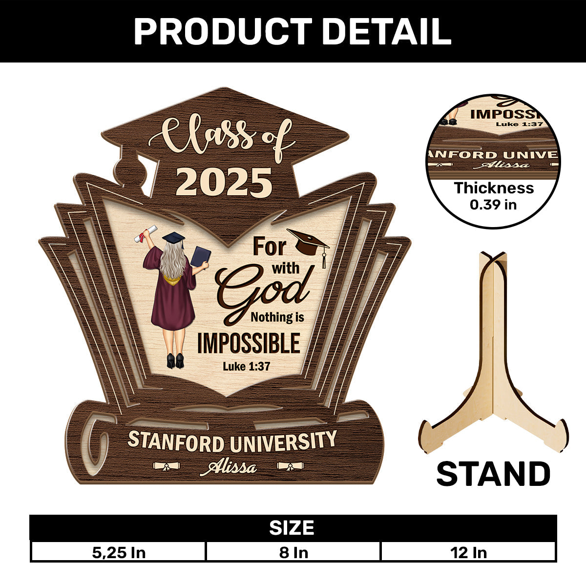 For With God Nothing Is Impossible | Personalized 2-Layered Wooden Plaque