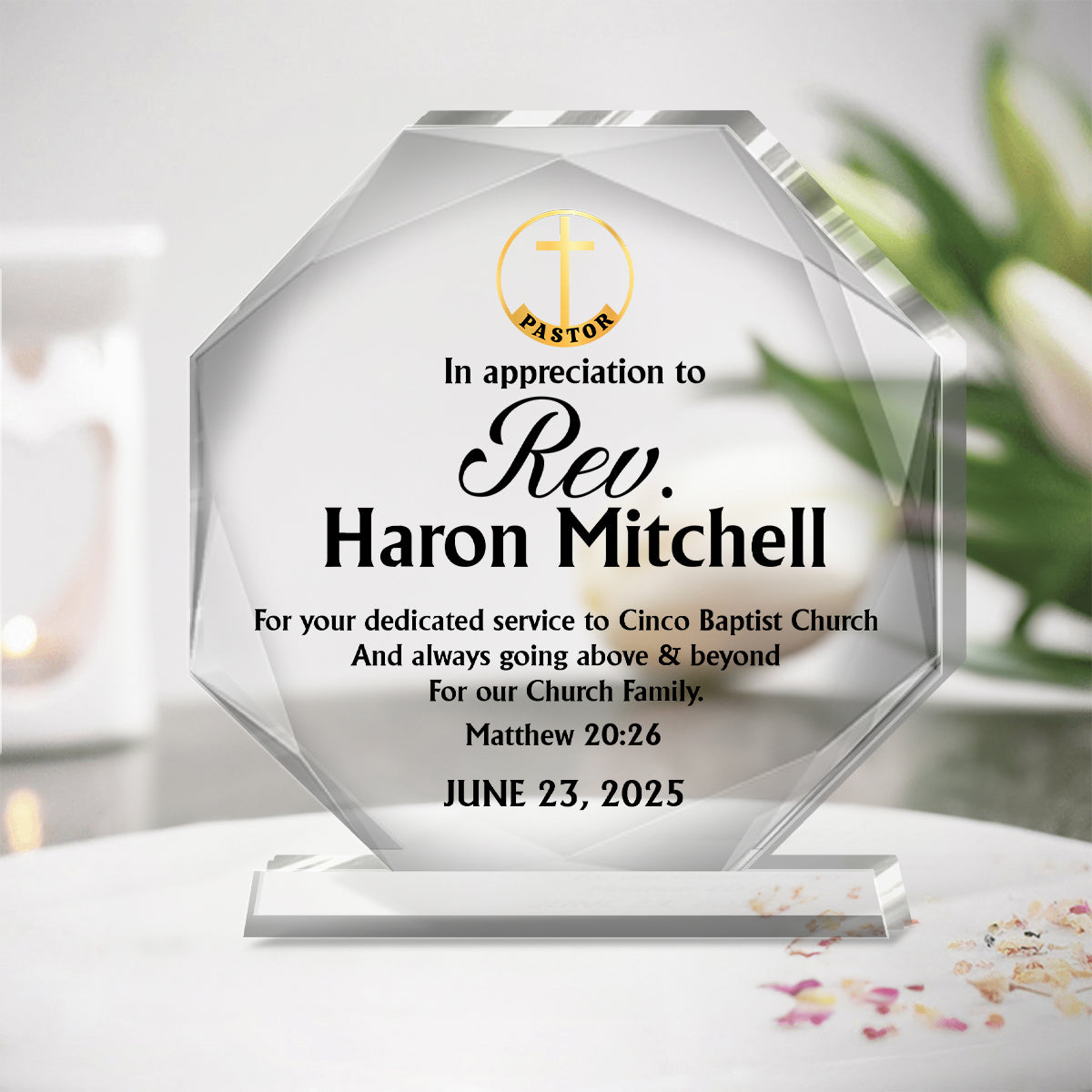 In Appreciation To Pastor | Personalized Custom Shaped Squared Acrylic Plaque