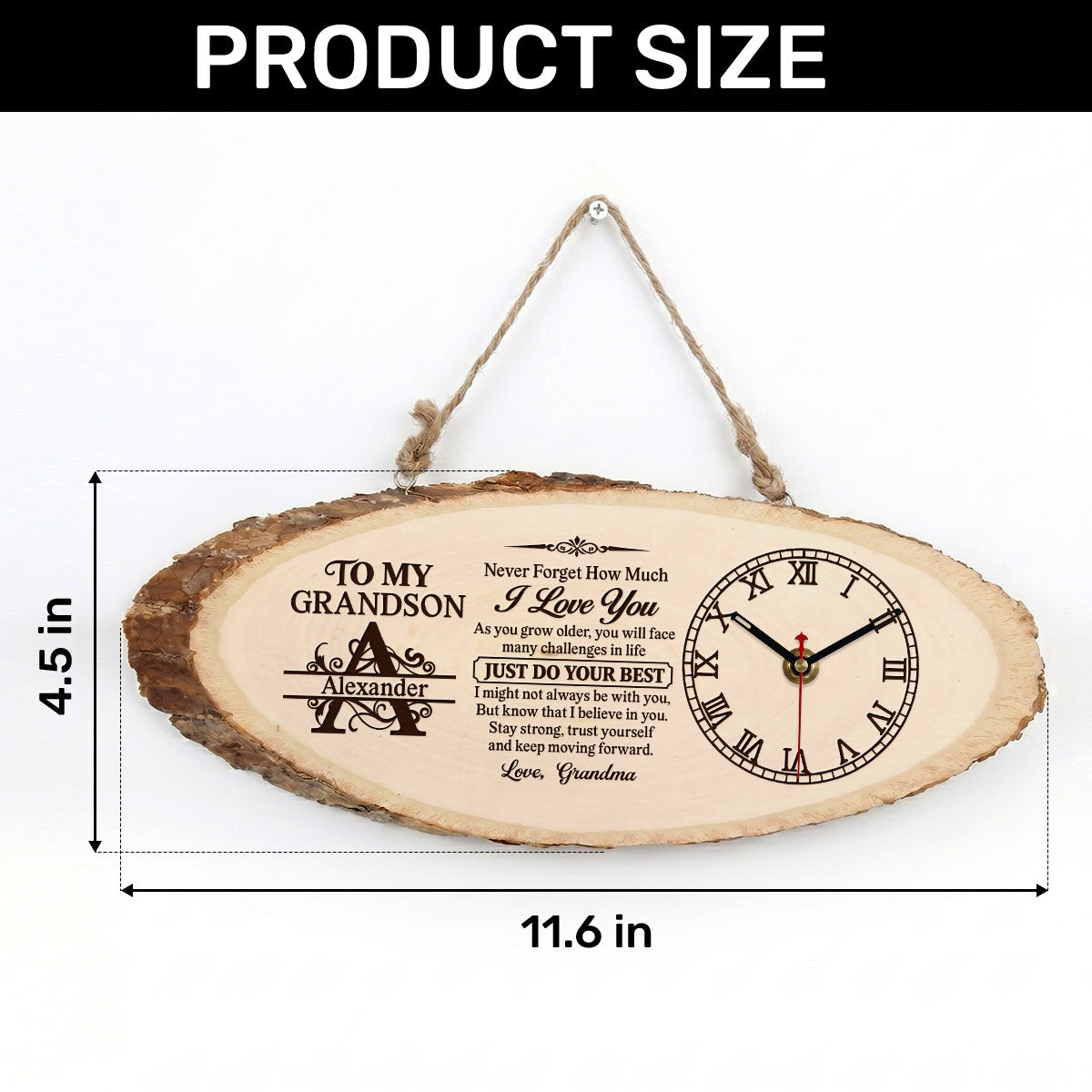 To My Grandson Never Forget How Much I Love You | Personalized Wooden Desk Clock