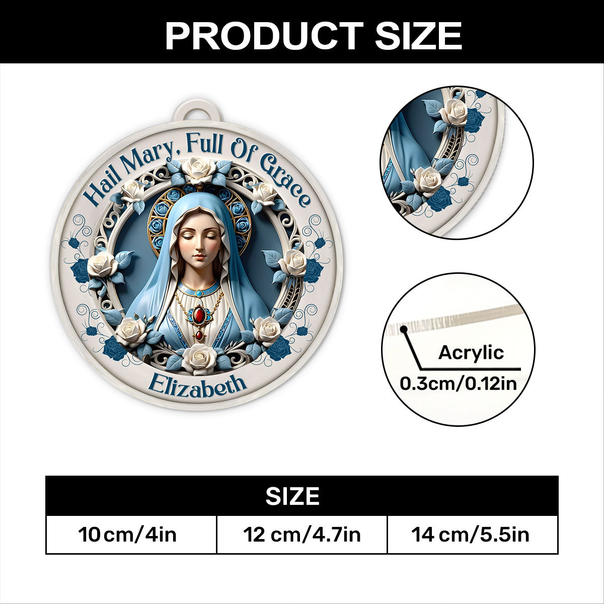 Hail Mary Full Of Grace | Personalized 1-Side Acrylic Ornament