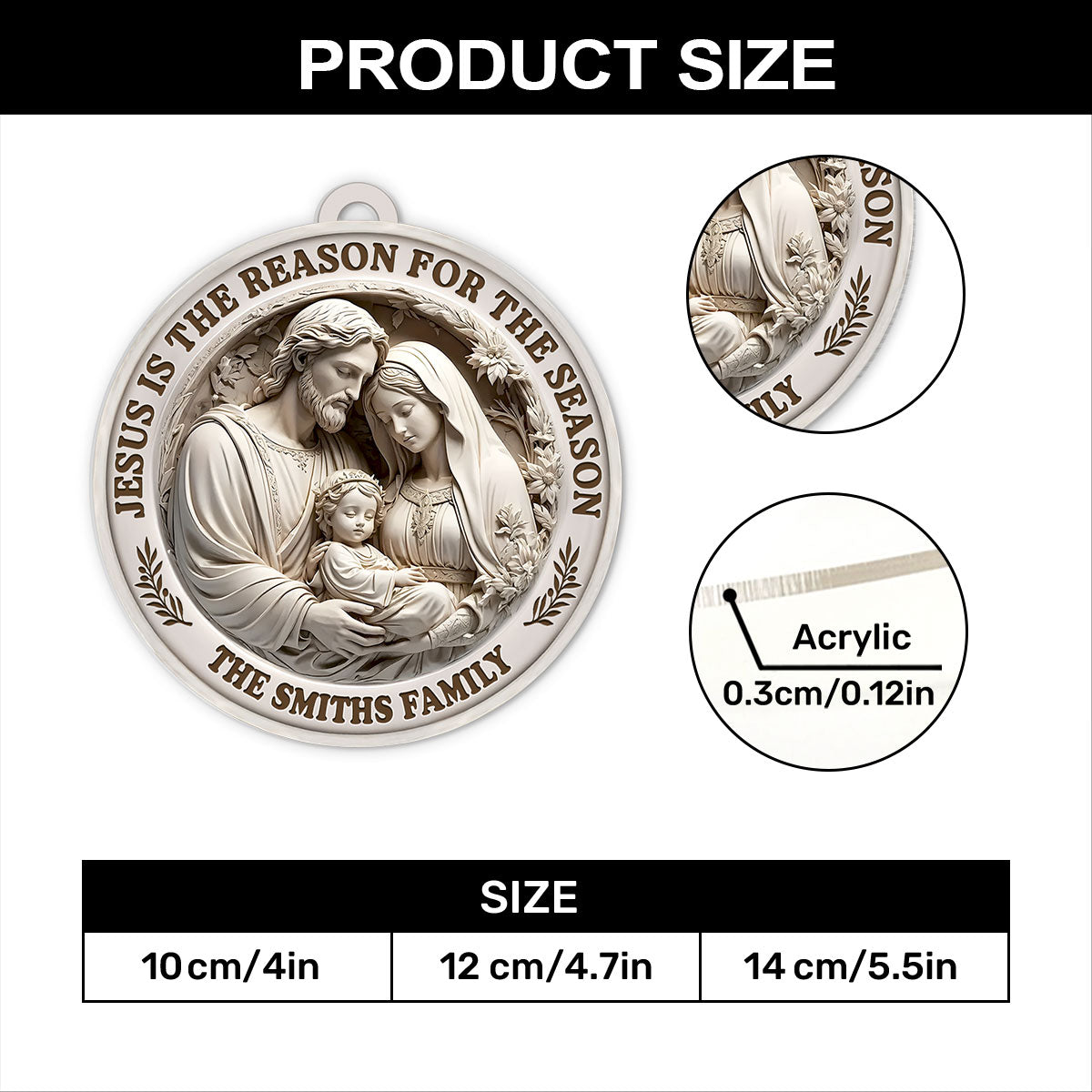 Jesus Is The Reason For The Season | Personalized 1-Side Acrylic Ornament