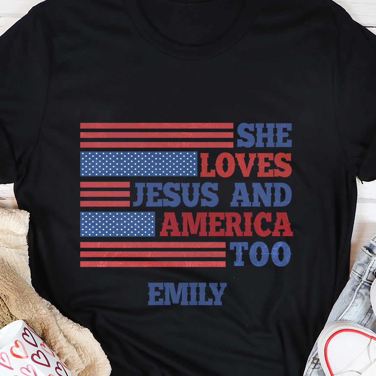 She Loves Jesus And America Too | Personalized 2D Unisex T-shirt