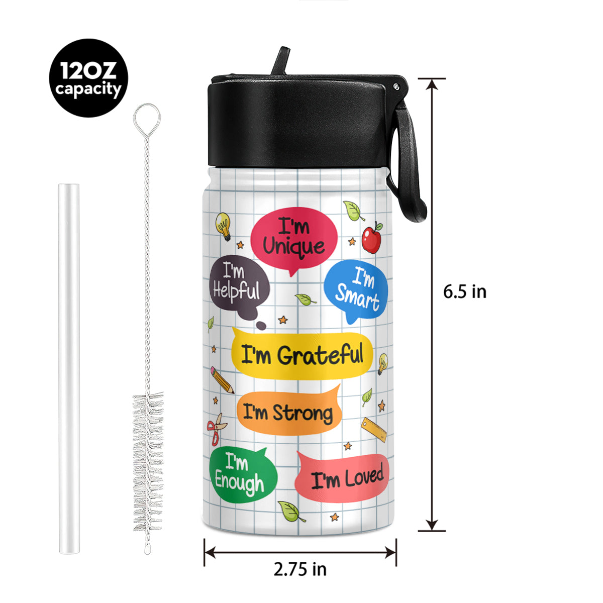 I'm Kind I'm Brave | Personalized Kids Stainless Steel Water Bottle