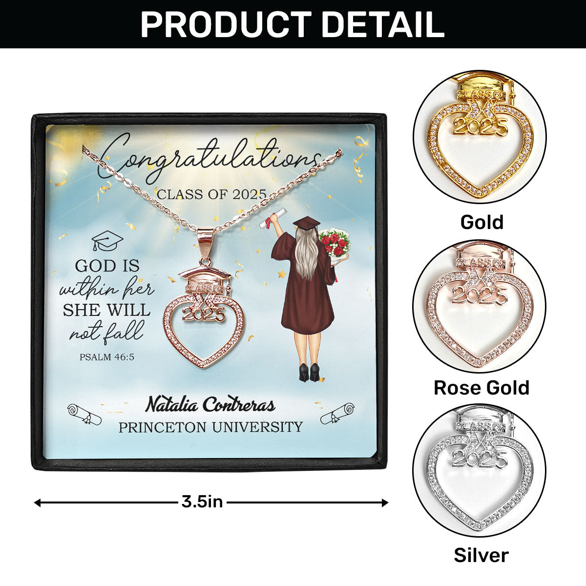 God Is Within Her She Will Not Fall | Personalized Grad Cap Heart Necklace With Box&Card