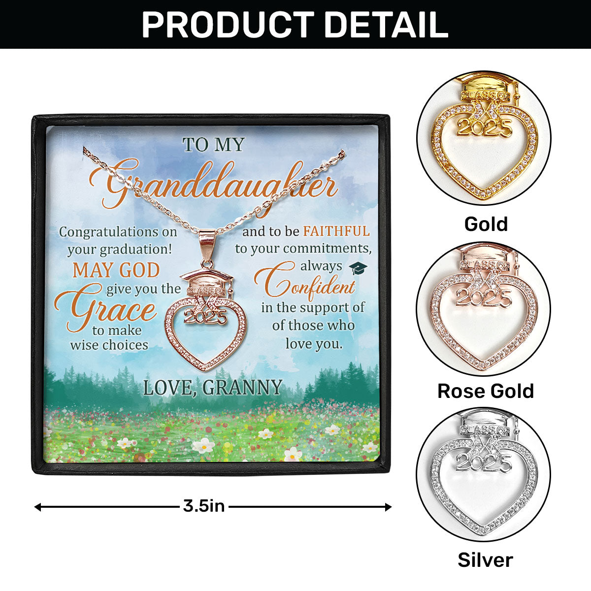 May God Give You The Grace | Personalized Grad Cap Heart Necklace With Box&Card