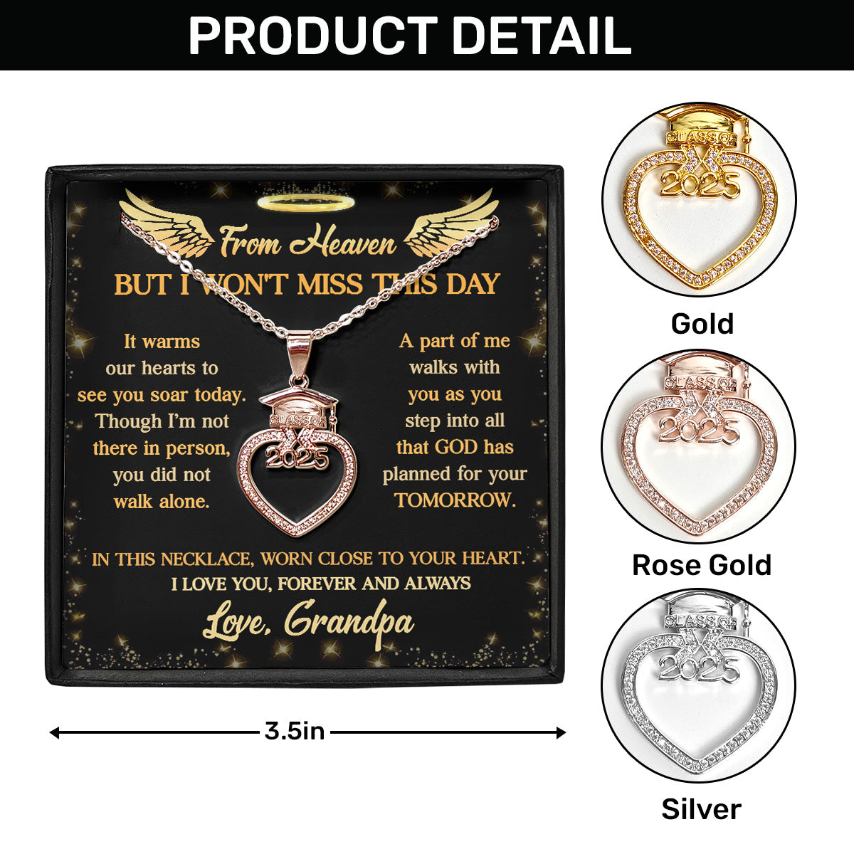 I Am In Heaven | Personalized Grad Cap Heart Necklace With Box&Card