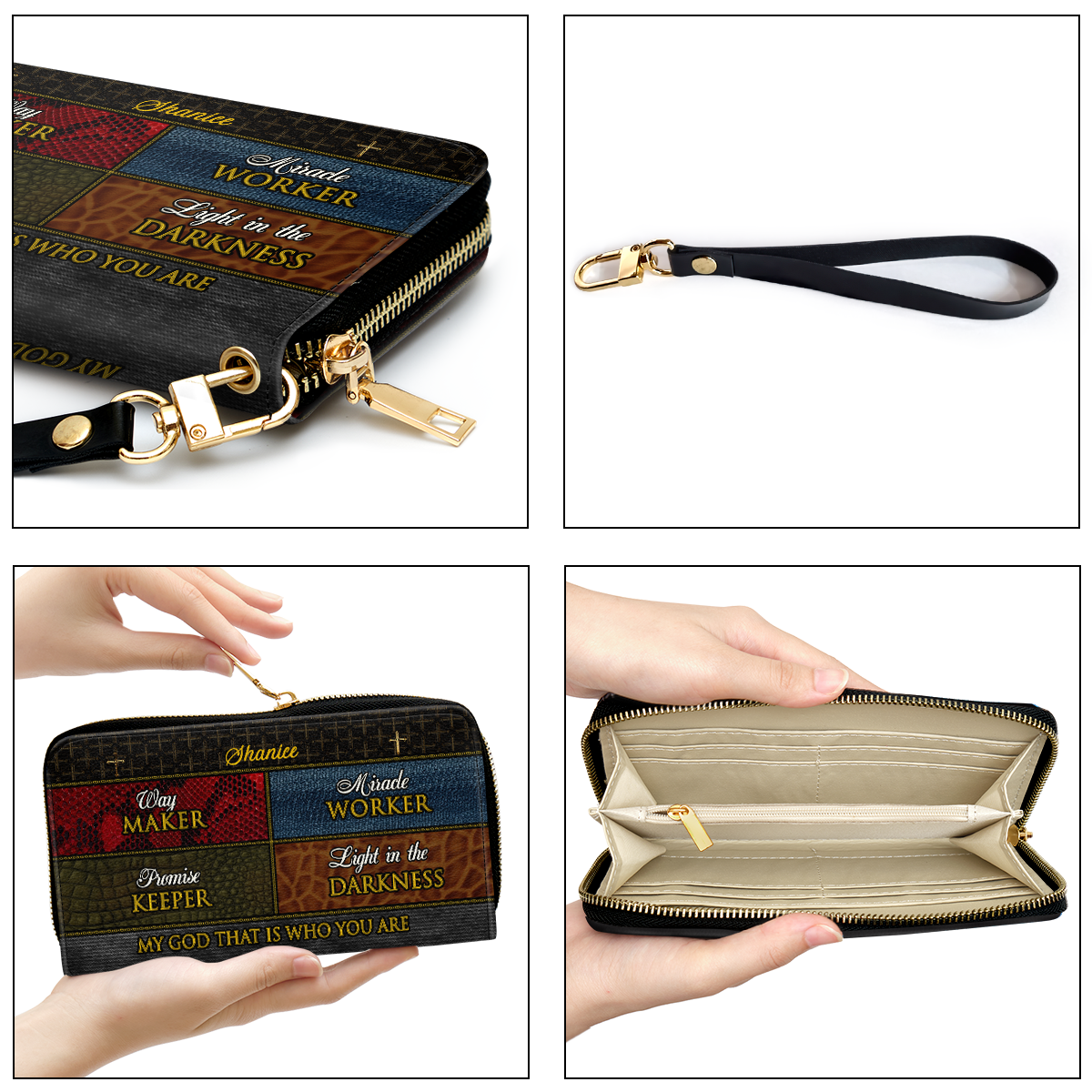 Jesuspirit | Personalized Leather Clutch Purse With Wristlet Strap Handle | Spiritual Gifts For Christian Women | Way Maker CPM727