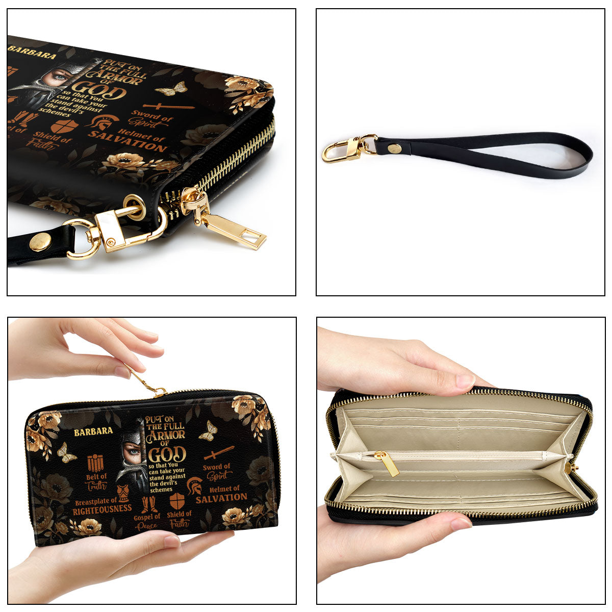Jesuspirit | Personalized Leather Clutch Purse With Wristlet Strap Handle | Spiritual Gifts For Christian Women | Armor Of God CPM772