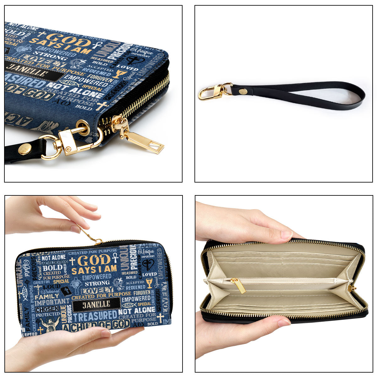 Jesuspirit | Personalized Leather Clutch Purse With Wristlet Strap Handle | Spiritual Gifts For Christian Women | I Am A Child Of God CPM776